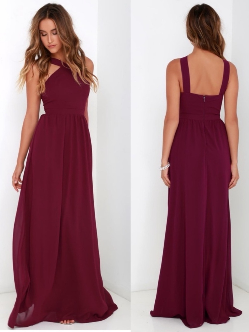 Lulus Air of Romance Burgundy Maxi Dress size small